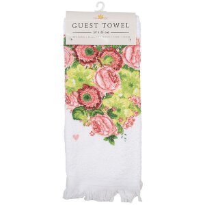 Clayre & Eef CT033 Serviette dinvité Blanc Rose 40x66 cm Coton Rectangle