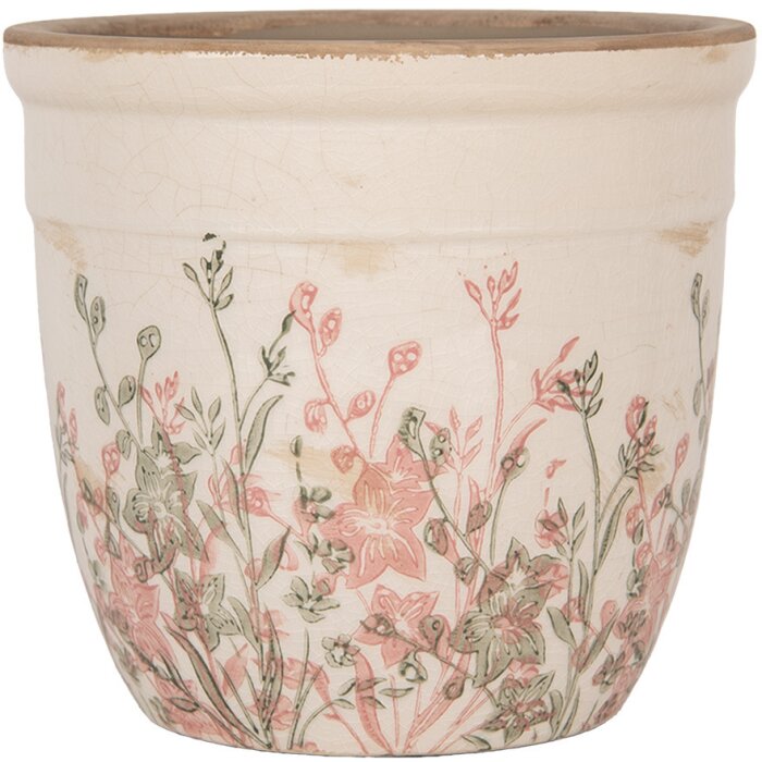 Clayre & Eef 6CE1974L Pot de fleurs en céramique Beige Rose Ø 18x17 cm style rustique