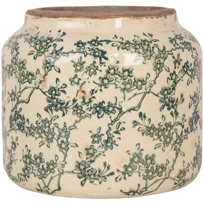 Clayre & Eef 6CE1975L Pot de fleurs en céramique Beige Vert Ø 18x16 cm