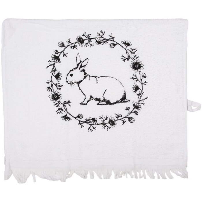 Clayre & Eef Serviette dinvité coton blanc noir style campagnard 40x66 cm