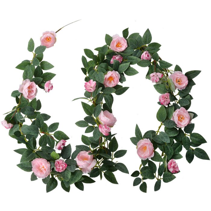 Clayre & Eef 6PL0323 Guirlande de roses artificielles rose vert 14x14x180 cm