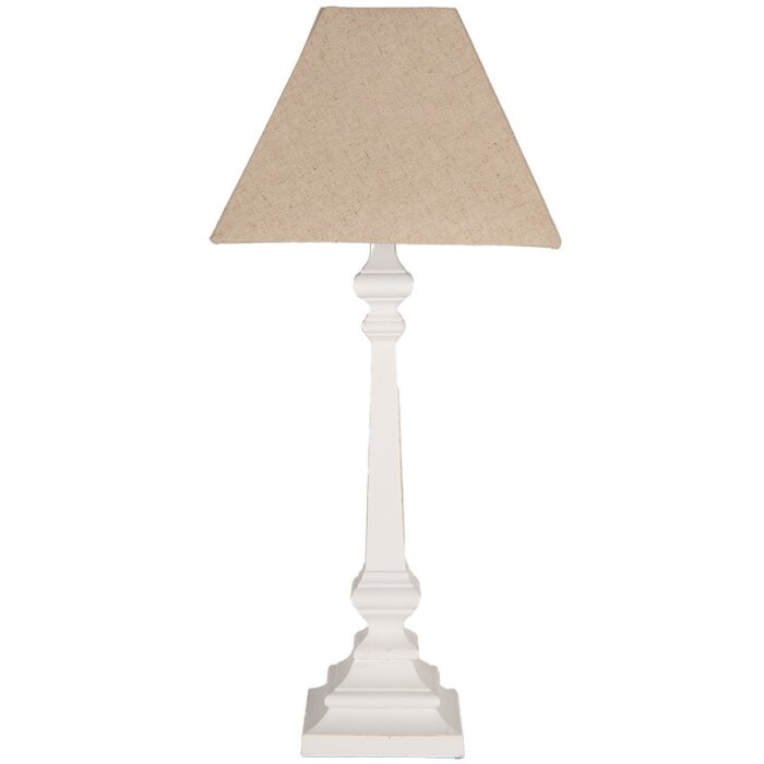 Clayre & Eef 6LMC0106 Lampe de table blanc beige bois textile 28x28x65 cm E27 40W