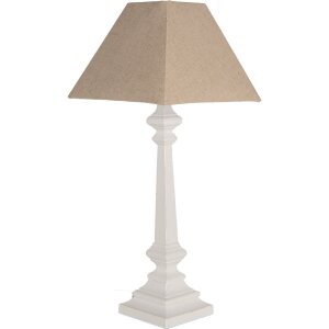 Clayre & Eef 6LMC0106 Lampe de table blanc beige bois textile 28x28x65 cm E27 40W