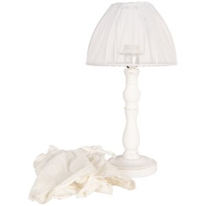 Clayre & Eef 6LMC0107 Lampe de table blanc bois textile Ø 23x40 cm E27/max 40W