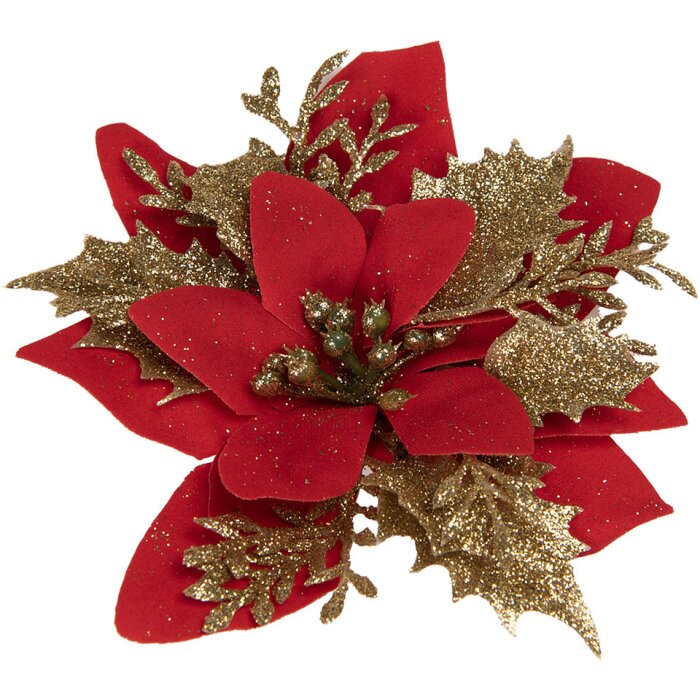 Clayre & Eef 65777 Décoration de Noël Fleur rouge or Ø 14x5 cm