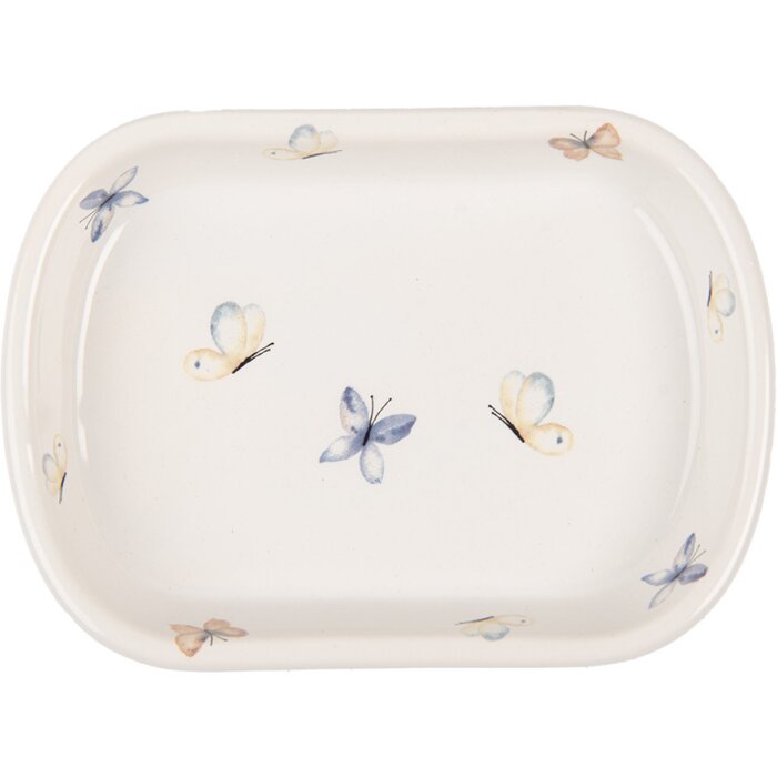 Clayre & Eef 6CE2010 Porte-savon Blanc Céramique 13x10x3 cm Motif Papillon