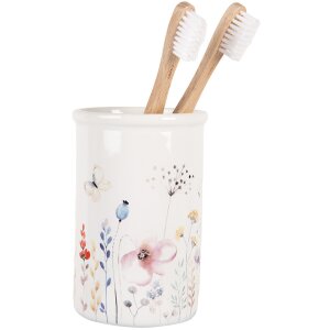 Clayre & Eef Porte-brosse à dents blanc Céramique Floral Ø 8x12 cm style campagnard