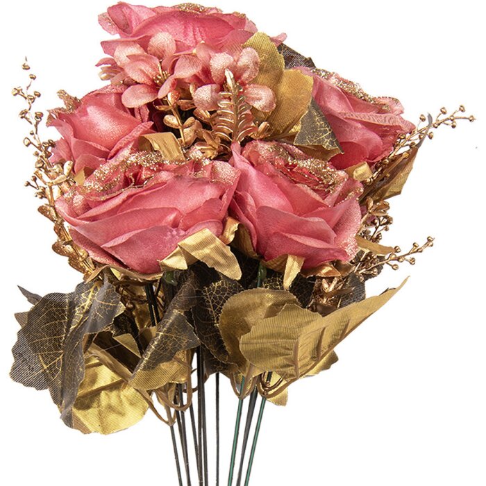 Clayre & Eef 6PL0340 Fleur artificielle bouquet de roses rose or 18x15x50 cm