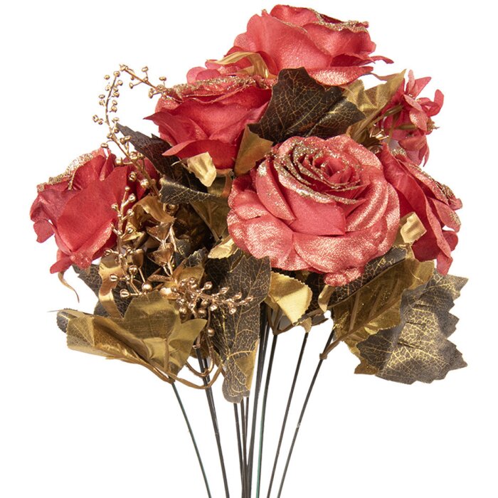 Clayre & Eef 6PL0341 Fleur artificielle bouquet de roses rouge or 18x15x50 cm