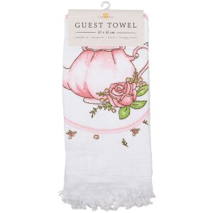 Clayre & Eef CT031 Serviette dinvité Blanc Rose Coton 40x66 cm