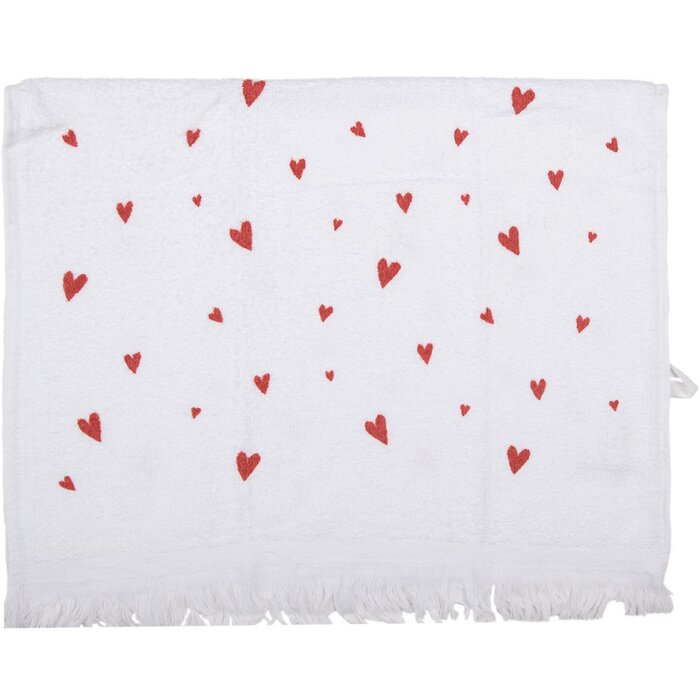 Clayre & Eef CTFAS-1 Serviette dinvité Blanc Rouge Motifs en cœur 40x66 cm 100 % coton