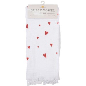 Clayre & Eef CTFAS-1 Serviette dinvité Blanc Rouge Motifs en cœur 40x66 cm 100 % coton