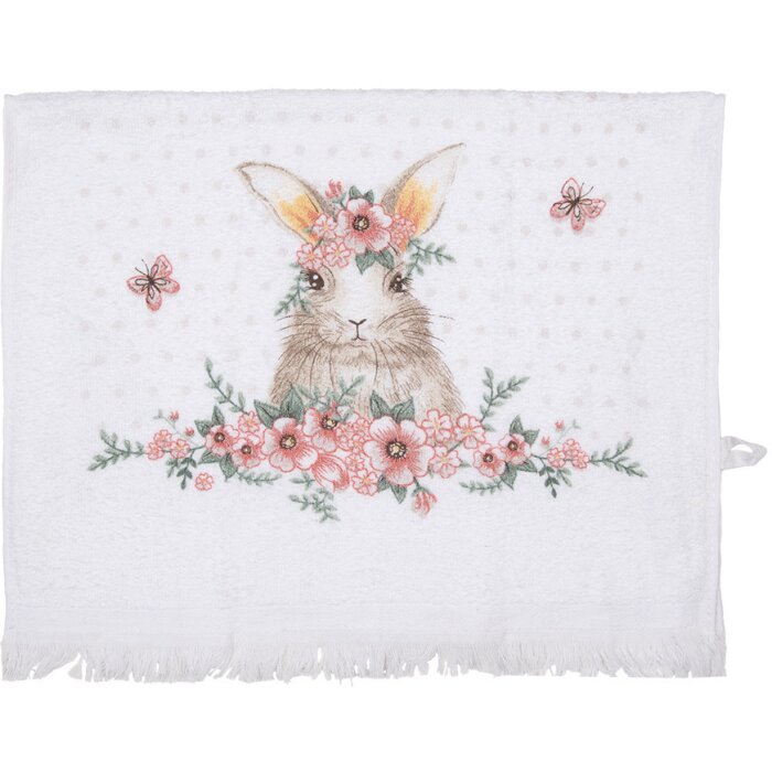 Clayre & Eef CTFEB-2 Serviette dinvité Blanc Rose Fleurs Lapin 40x66 cm 100% Coton