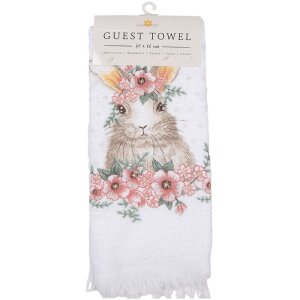 Clayre & Eef CTFEB-2 Serviette dinvité Blanc Rose Fleurs Lapin 40x66 cm 100% Coton