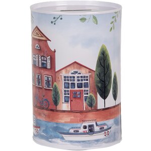 Clayre & Eef 6BL0158 Tirelire Maisons Bateaux Ø 10x15 cm