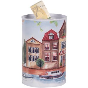 Clayre & Eef 6BL0158 Tirelire Maisons Bateaux Ø 10x15 cm