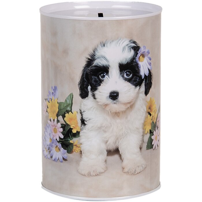 Clayre & Eef 6BL0161 Tirelire chien fleurs Ø 10x15 cm