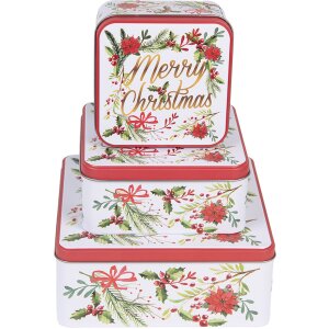 Clayre & Eef 6BL0175 Ensemble de 3 boîtes en métal Design Noël Blanc Rouge