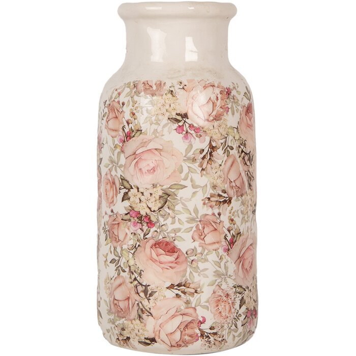 Clayre & Eef Vase 6CE1930L Beige Rose Ø 15x32 cm Céramique Décor rose