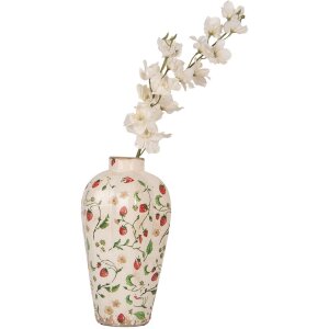 Clayre & Eef Vase Céramique Beige Rouge Ø 17x29 cm style cottage