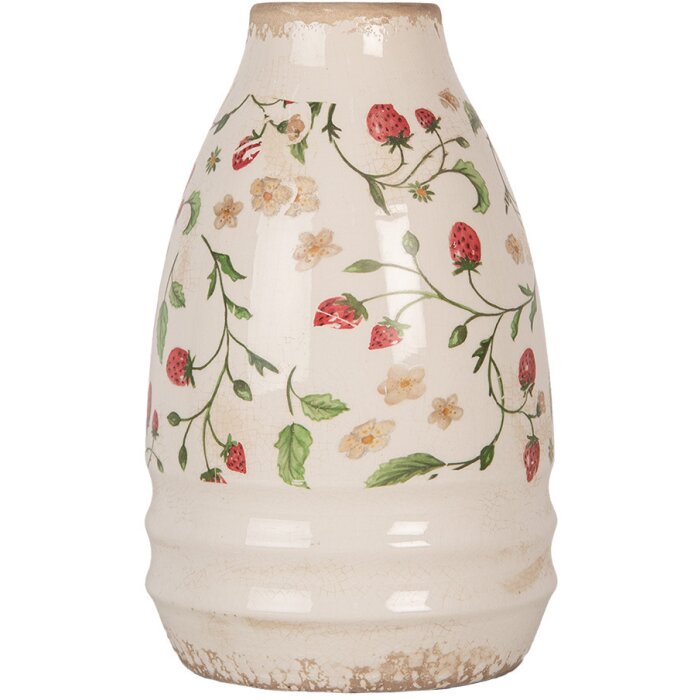 Clayre & Eef 6CE1946S Vase en céramique Beige Rouge Ø 17x27 cm style rustique