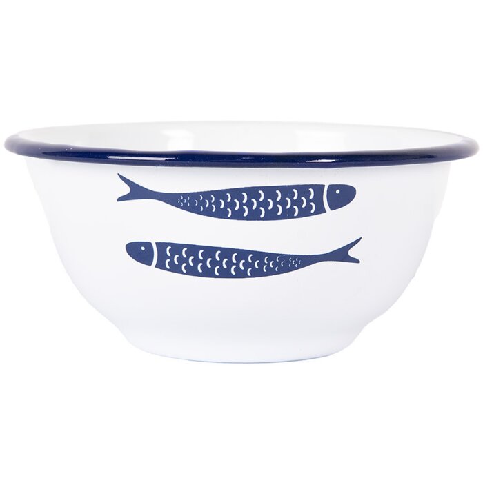 Clayre & Eef 6EM0007 Bol de soupe en émail blanc bleu Ø 14x7 cm 350 ml