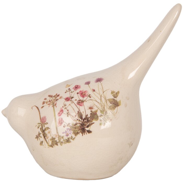 Clayre & Eef 6CE1954L Décoration Oiseau Beige Rose Fleurs 17x11x18 cm