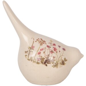 Clayre & Eef 6CE1954L Décoration Oiseau Beige Rose Fleurs 17x11x18 cm