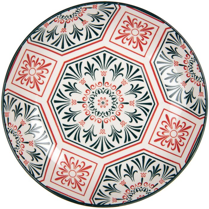 Clayre & Eef 6CEDP0164 Assiette en céramique Ø 21 cm Blanc Rouge Style Bohème