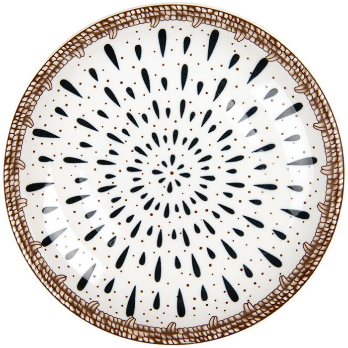 Clayre & Eef 6CEDP0167 Assiette en céramique blanche marron Bohème Ø 21x3 cm