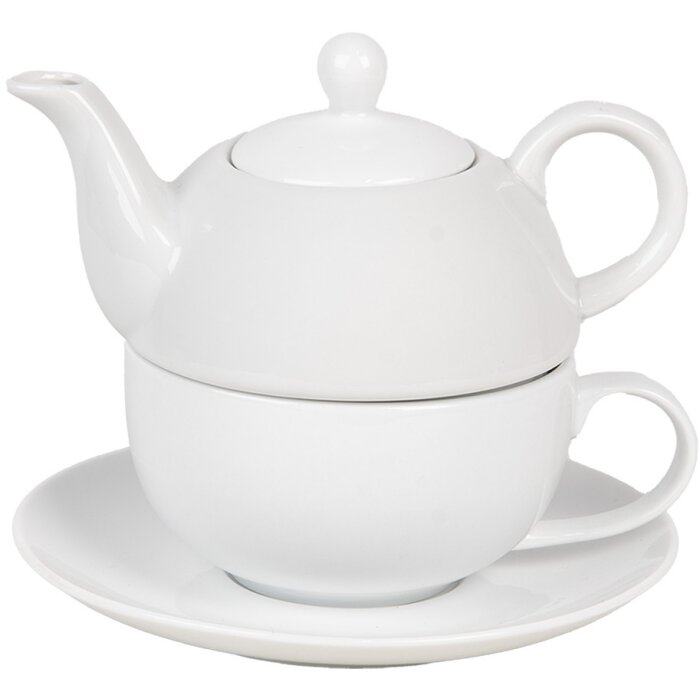 Clayre & Eef 6CETEFO0001 Set Tea-for-One blanc Céramique style campagnard 350ml 250ml