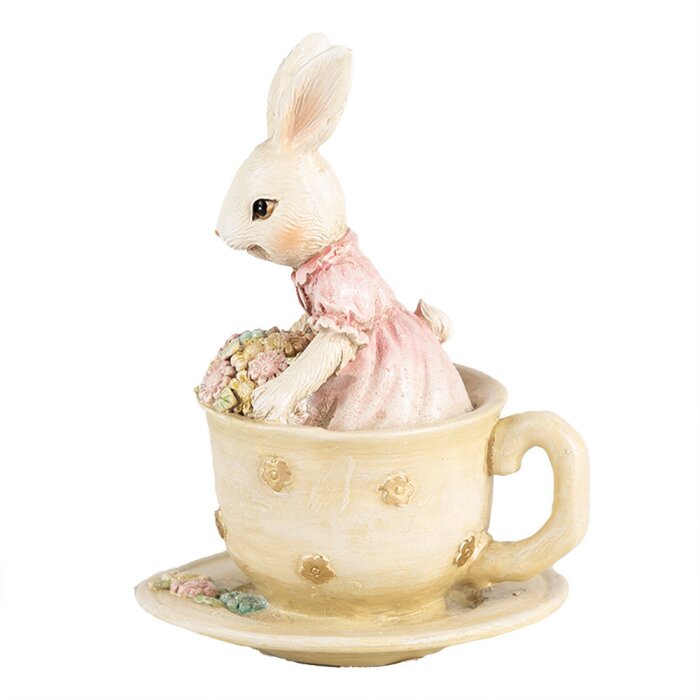 Clayre & Eef 6PR4395 Déco Lapin Beige Rose 8x8x11 cm Polyrésine