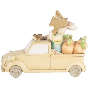 Clayre & Eef 6PR4388 Déco Lapin en voiture Blanc Beige 16x8x12 cm