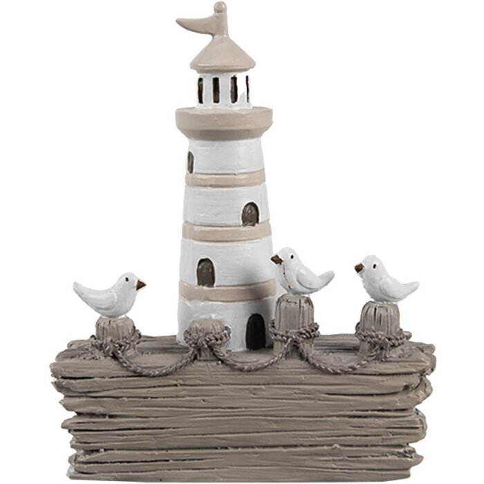 Clayre & Eef 6PR4422 Décor Phare Blanc Marron 10x4x12 cm Polyrésine