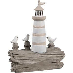 Clayre & Eef 6PR4422 Décor Phare Blanc Marron 10x4x12 cm Polyrésine