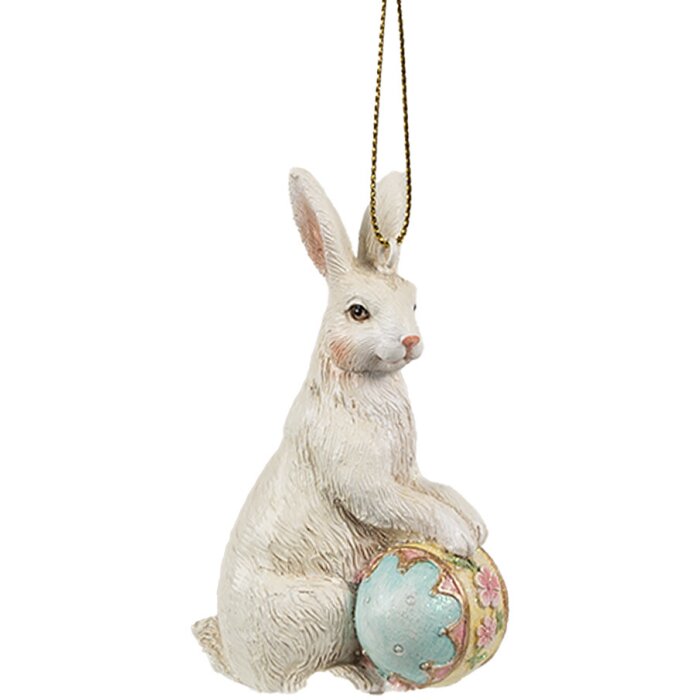 Clayre & Eef 6PR4396 Pendentif Lapin Beige Bleu 6x3x9 cm Polyrésine