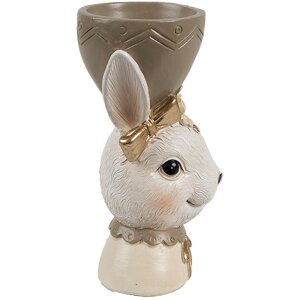 Clayre & Eef 6PR4402 Coquetier Lapin Beige Marron 7x7x12 cm