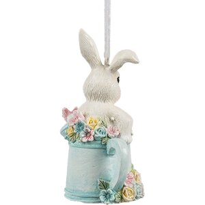 Clayre & Eef 6PR4408 Pendentif Lapin blanc bleu Polyrésine 8x4x10 cm