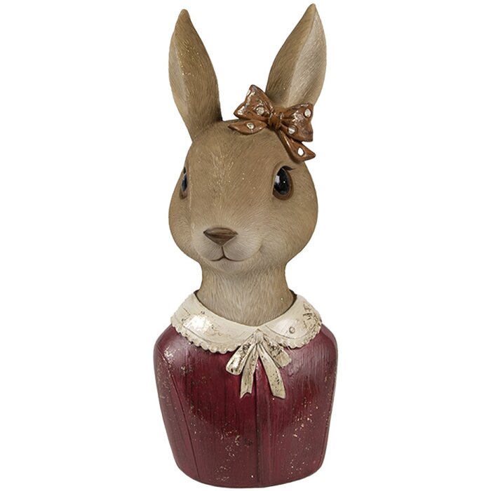 Clayre & Eef 6PR4415 Décoration Buste Lapin Beige Rouge 7x7x17 cm