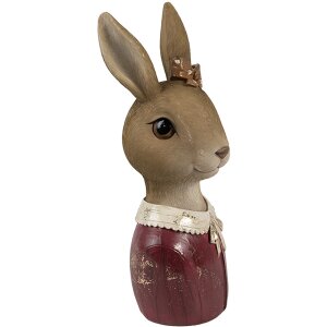 Clayre & Eef 6PR4415 Décoration Buste Lapin Beige Rouge 7x7x17 cm