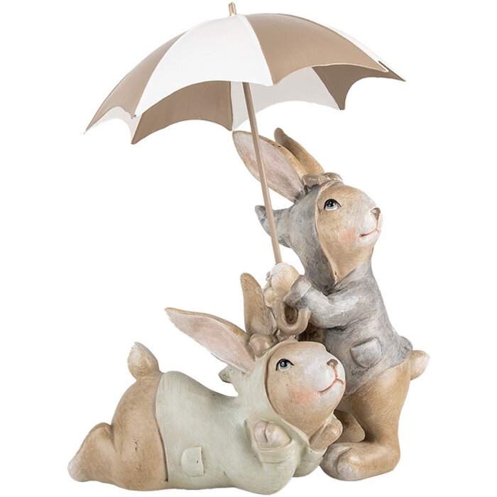 Clayre & Eef 6PR5248 Déco Lapin avec parapluie Beige Marron 19x16x23 cm