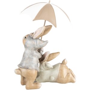 Clayre & Eef 6PR5248 Déco Lapin avec parapluie Beige Marron 19x16x23 cm