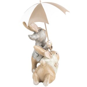 Clayre & Eef 6PR5248 Déco Lapin avec parapluie Beige Marron 19x16x23 cm