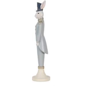 Clayre & Eef 6PR5118 Décoration Lapin blanc bleu 11x11x45 cm style rustique