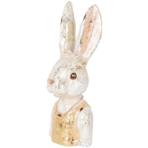 Clayre & Eef 6PR5489 Buste décoratif Lapin blanc or 12x12x29 cm