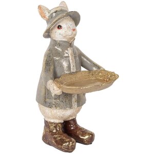 Clayre & Eef 6PR5496 Décoration Lapin avec bol Beige 15x19x29 cm