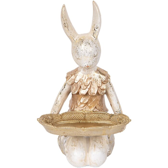 Clayre & Eef 6PR5500 Décoration Lapin avec bol Beige Or 14x14x26 cm