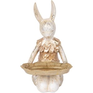 Clayre & Eef 6PR5500 Décoration Lapin avec bol Beige Or 14x14x26 cm