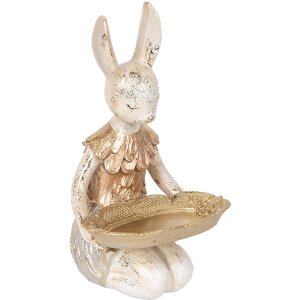 Clayre & Eef 6PR5500 Décoration Lapin avec bol Beige Or 14x14x26 cm