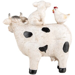 Clayre & Eef 6PR5273 Décoration Vache avec cochon et poule Blanc Noir 12x5x13 cm